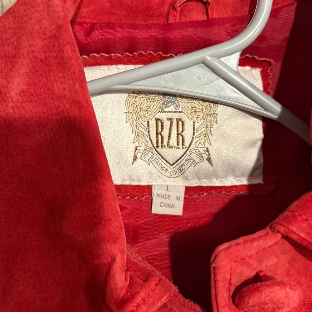 Vintage RZR 100% Suede Leather Jacket Womens L Burgundy 90s Blazer Coat - Picture 3 of 8